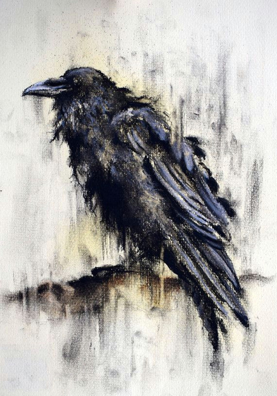 Easy Drawings with Charcoal original Charcoal Drawing Crow On A Branch Black and White Art 12×8