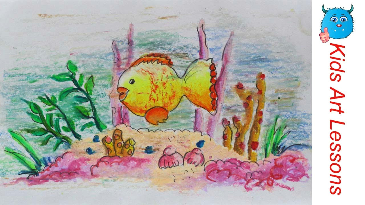 Easy Drawings with Pastels Easy Scenery Drawing How to Draw Under Water Fish Swimming Step by