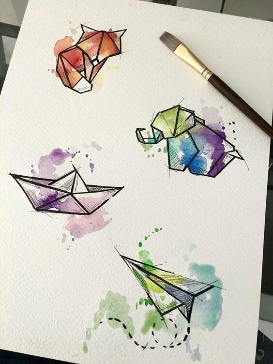 Easy Drawings with Poster Colours Geometric Watercolor Designs Easy Watercolors Bright Colors