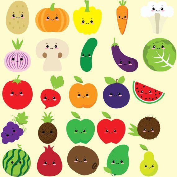 Easy Vegetable Drawings Cute Fruit Clipart Kawaii Vegetables Vegetable Clip Art Colorful