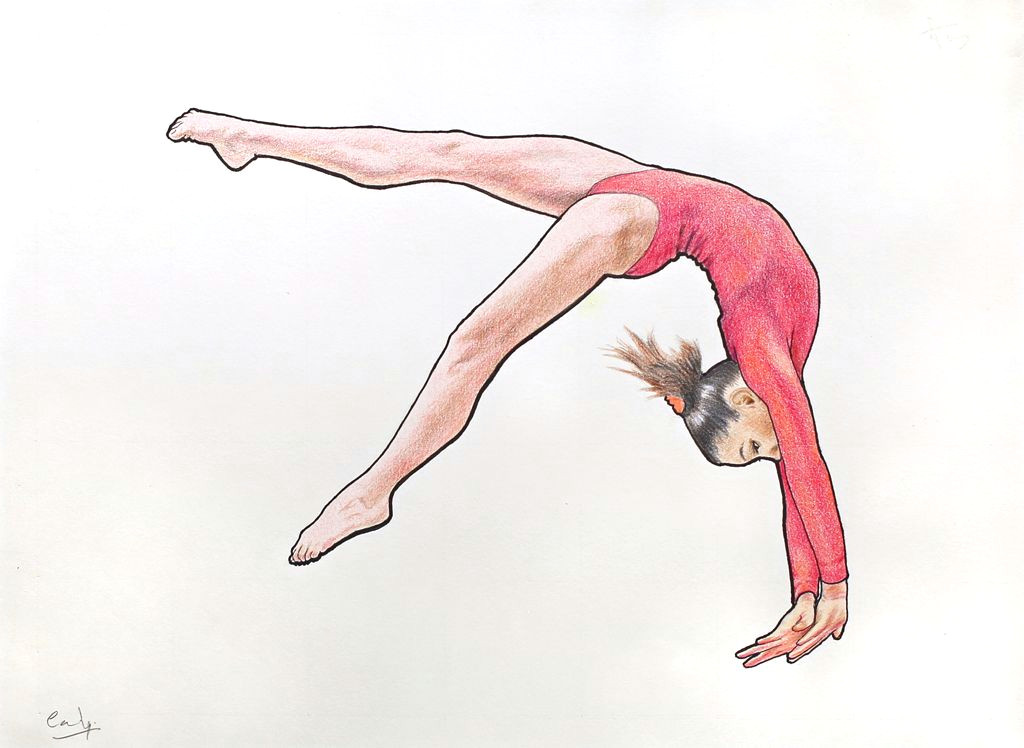 Easy Yoga Drawings Drawing Gymnast Coloured Pencils Graphite Ink 38 X 28 Cms