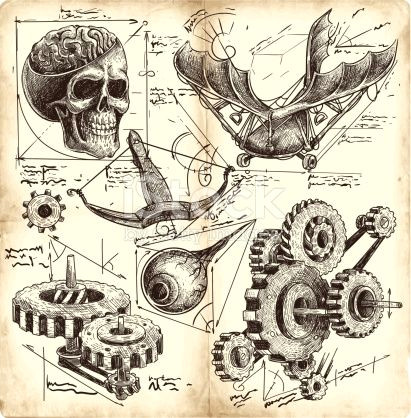 Engineering Drawing Cartoons Antique Engineering Drawings In Leonardo Da Vinci Style Drawings