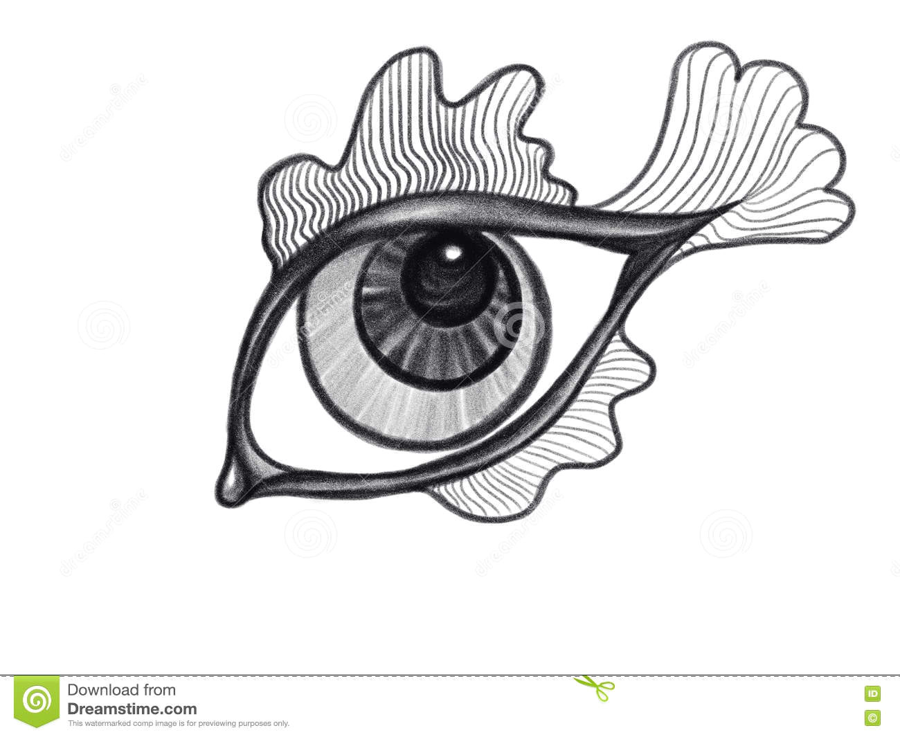Eyes Drawing Black and White isolated Black and White Eye as A Fish Drawn by Pencil Stock