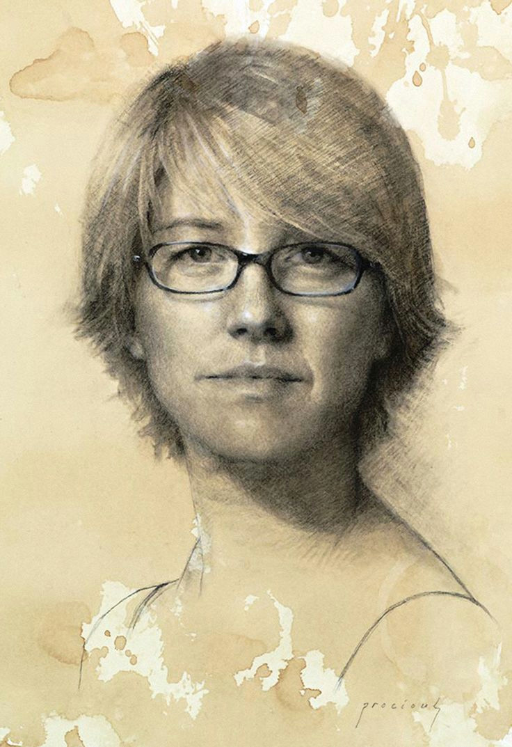 F Drawing Pencil Self Portrait Cindy Precious Charcoal and White Chalk On toned
