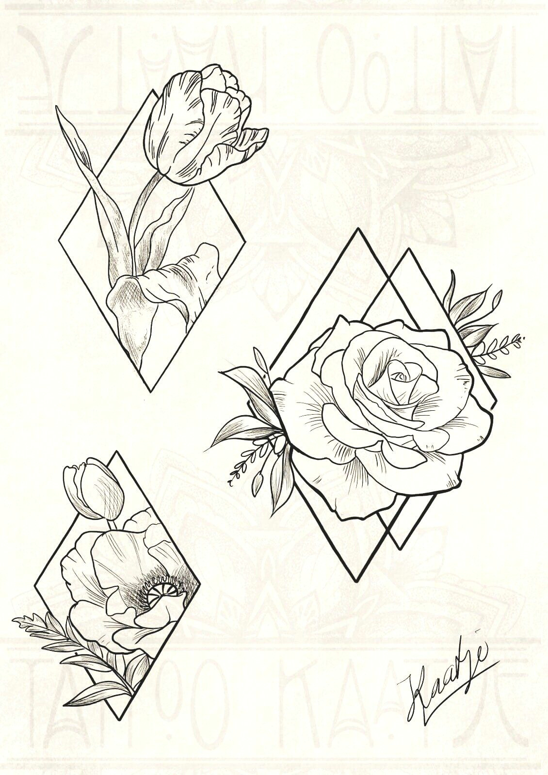 Flowers Geometric Drawing Pin by Estaodio Allano Tattoo On Floral Pinterest Tattoo