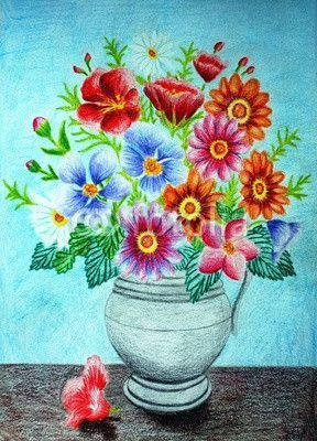 Flowers Vase Drawing with Colour Image Result for Colored Pencil Flower Drawings Flowersdrawing