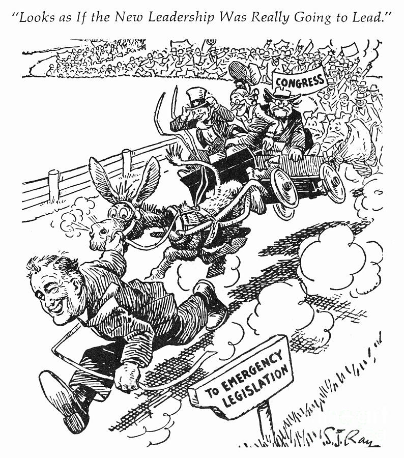 Franklin D Roosevelt Cartoon Drawing New Deal Cartoon 1933 Photograph by Granger