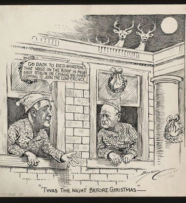 Franklin D Roosevelt Cartoon Drawing Twas the Night before Christmas by Clifford Berryman Political
