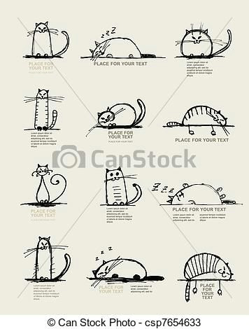 Funny Drawing Of A Cat Vector Funny Cats Sketch Design with Place for Your Text Stock