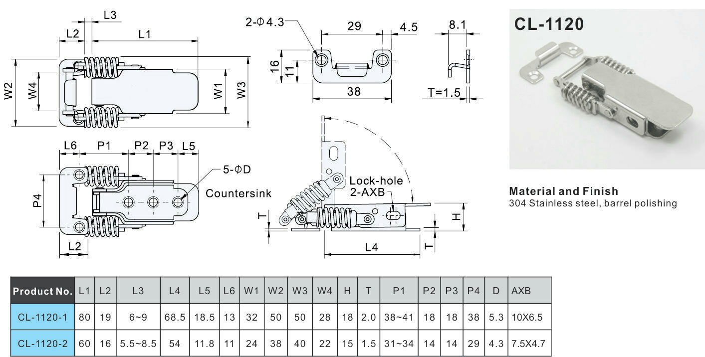 G Clamp Drawing 3 Stainless Steel Draw Latch toggle Catch Spring Load Clamp for