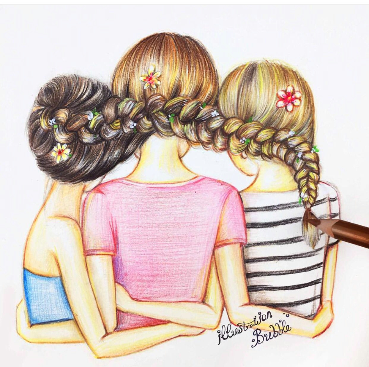 Girl Drawing Back View Best Friends Best Friends In 2019 Bff Drawings Drawings Of