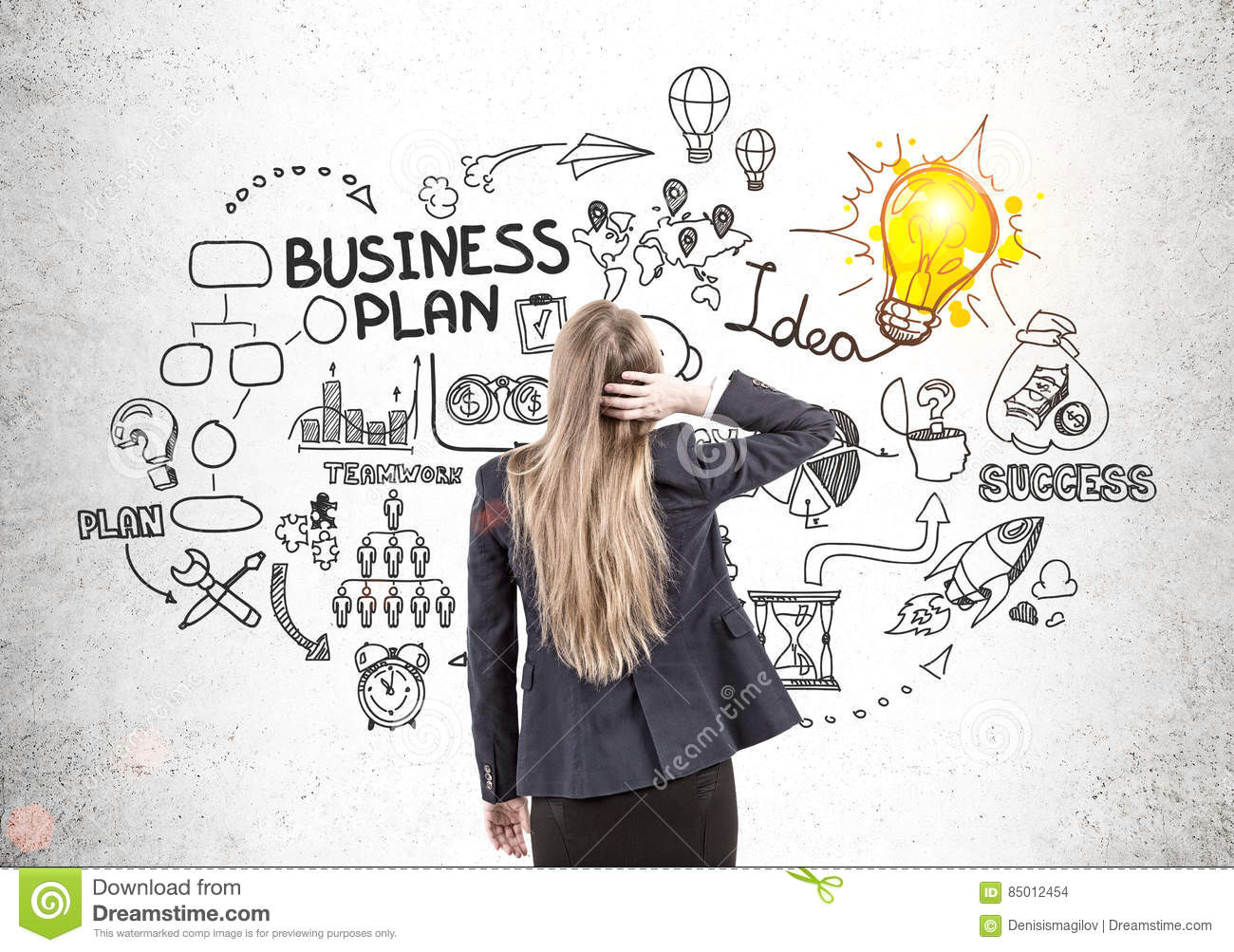 Girl Drawing Back View Woman Brainstorming Business Ideas Stock Photo Image Of