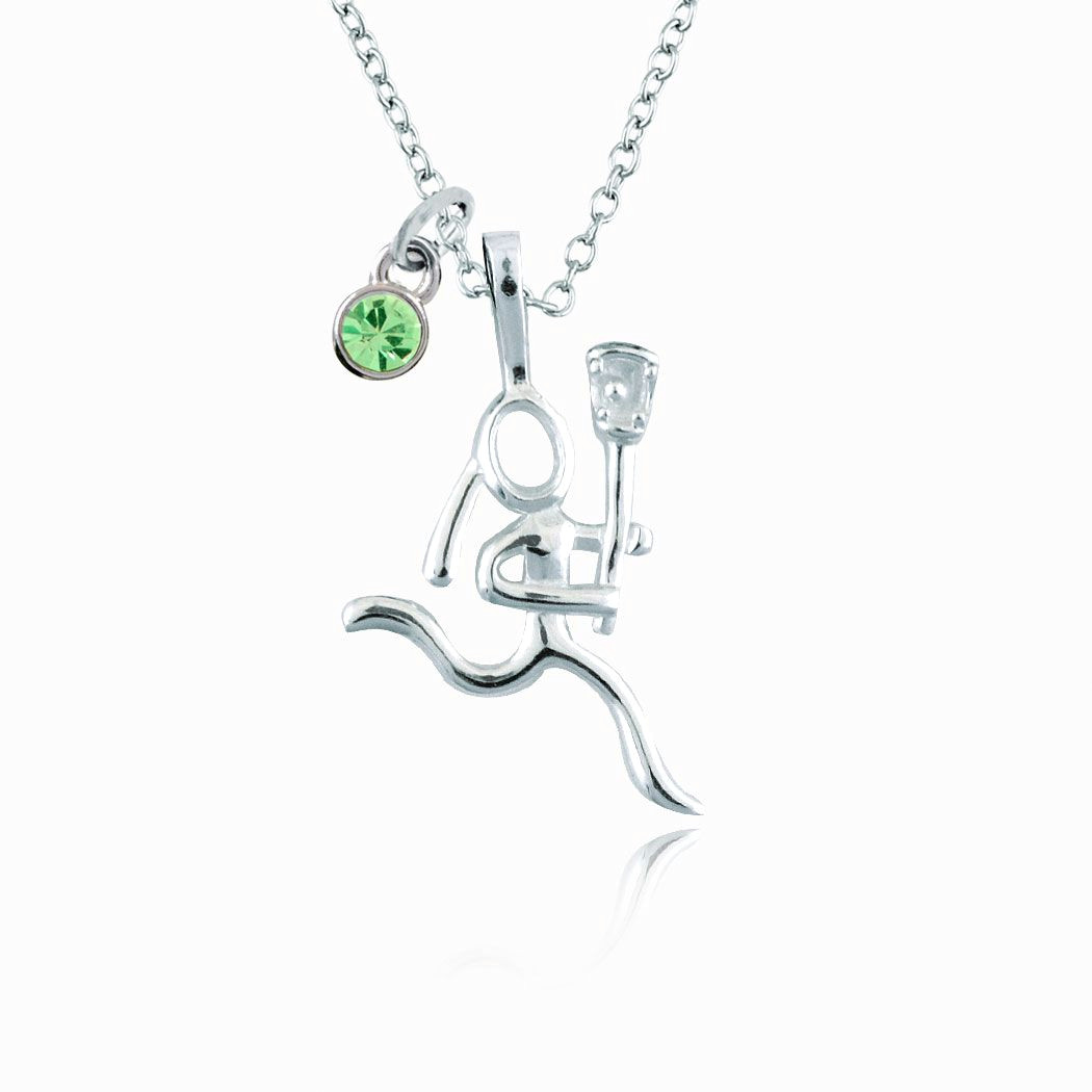 Girl Drawing Necklace Sterling Silver Lacrosse Girl Stick Figure with Swarovski Crystal