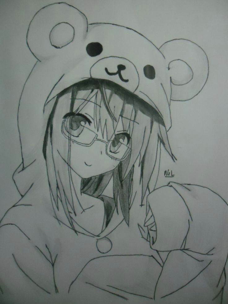 Girl In Onesie Drawing This Picture Shows An Anime Girl In A Teddy Bear Onesie C Drawing