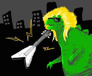 Godzilla Drawing Cartoons 2 Godzilla In A Hair Metal Band Drawing by Santa Claus Drawception