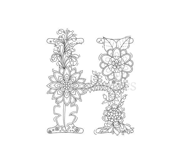 H Alphabet Drawing Adult Coloring Page Floral Letters Alphabet H Hand Lettering