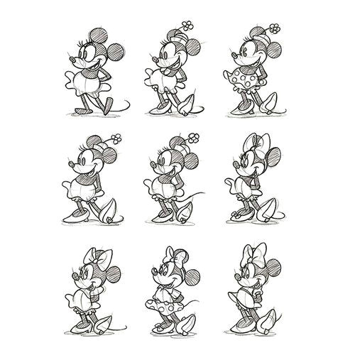 H Drawing Size Minnie Mouse Sketched Multi Drawing Print Art Group Size 80cm H