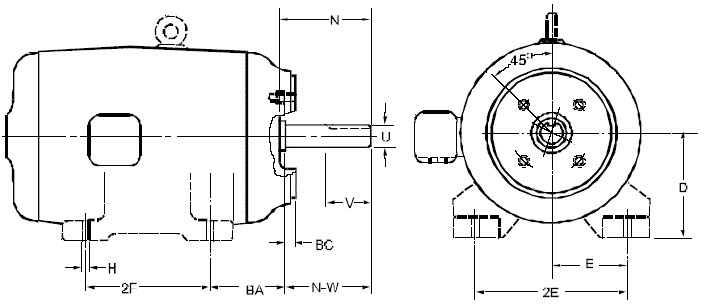 H Size Drawing Dimensions Electric Motor Nema Frame Table Chart Sizes Engineers Edge