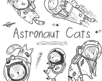 Hand Drawing Of A Cat Cute astronaut Cat Clipart Images Cute Cat astronaut Clip Art Set