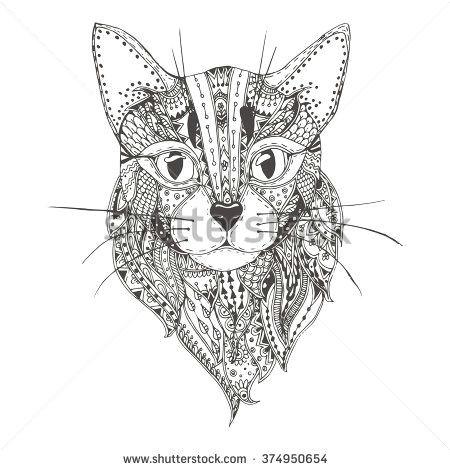 Hand Drawing Of A Cat Hand Drawn Cat with Ethnic Floral Doodle Pattern Coloring Page
