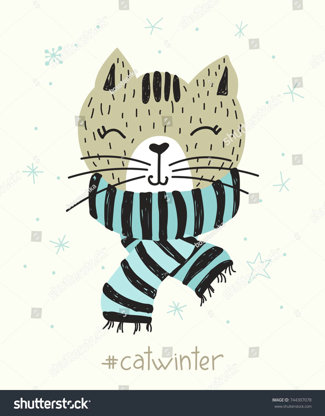 Hand Drawing Of A Cat Vector Poster with Hand Drawn Funny Cat Vector Illustration for