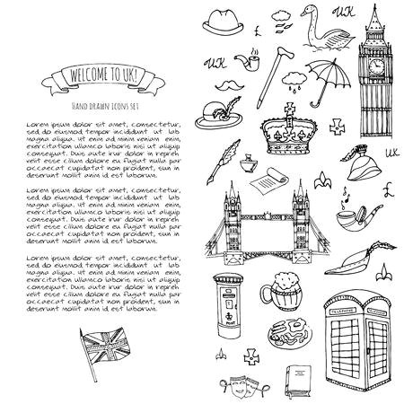 I M Drawing Symbols In the Sand Hand Drawn Doodle United Kingdom Set Vector Illustration Uk Icons
