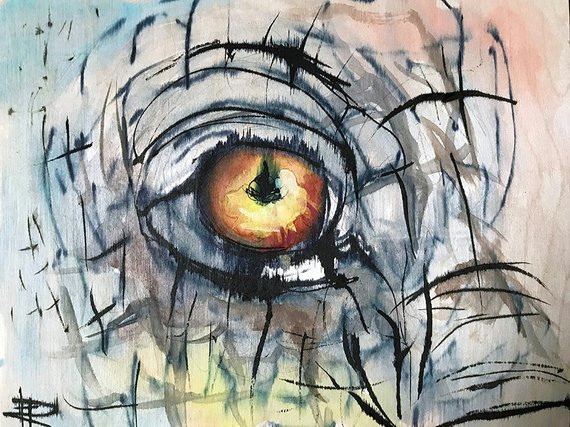 Ink Drawing Of An Eye Elephant Eye original Painting Watercolor Wood Framed Ink