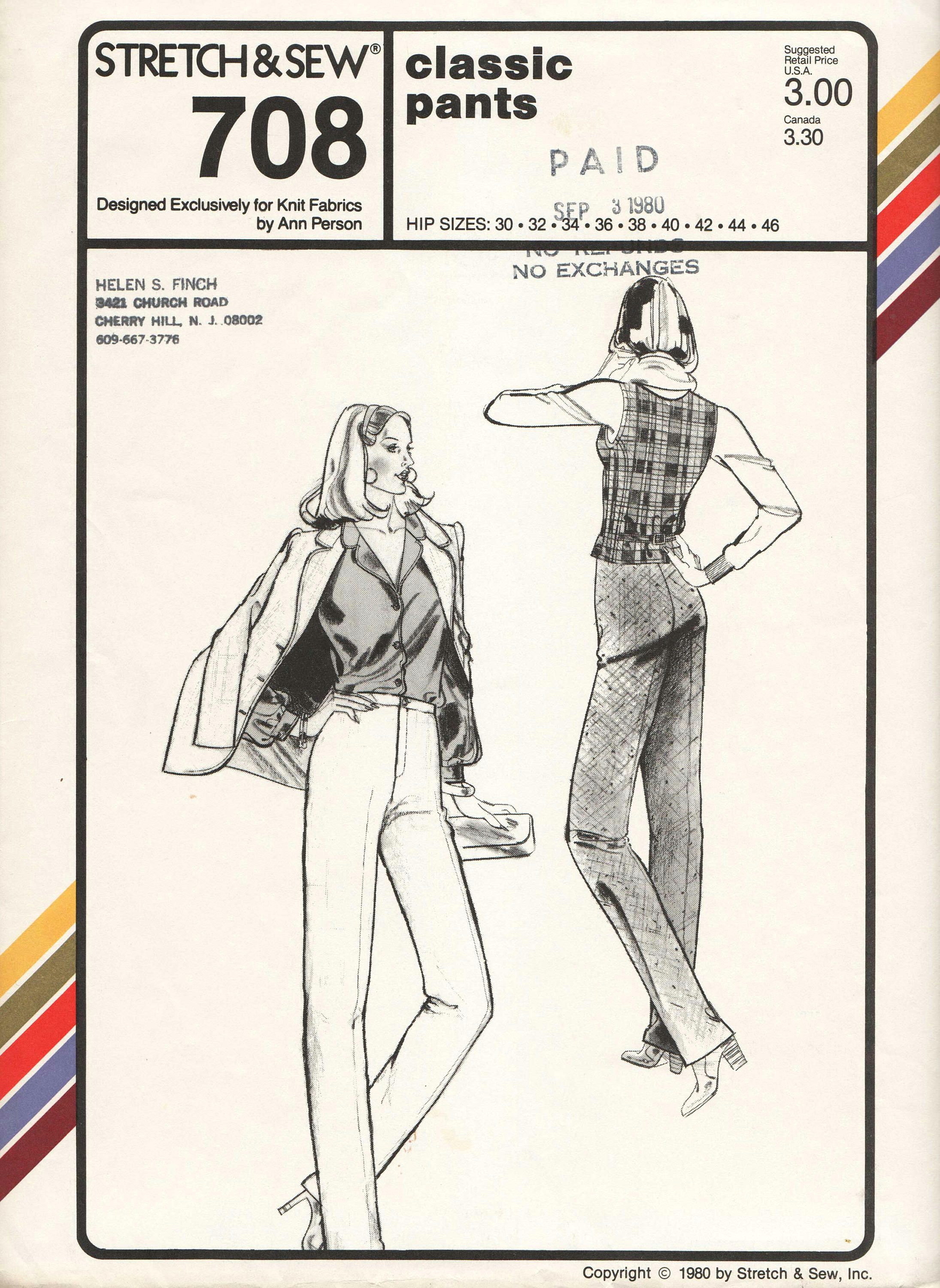 J Drawing Size Straight Leg Pants Pattern Misses Classic Pants 1980s Ann Person