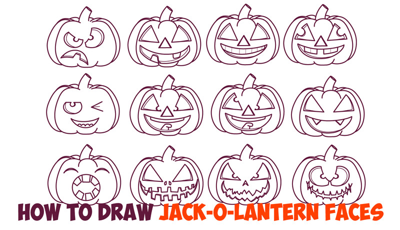 Jack O Lantern Drawing Easy Huge Guide to Drawing Cartoon Pumpkin Faces Jack O Lantern Faces