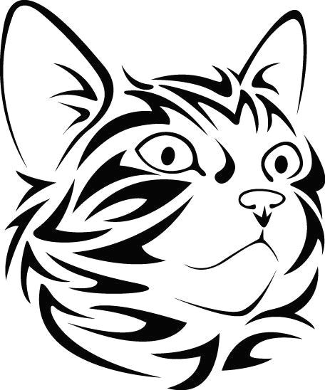 Line Drawing Of A Cat Head Tribal Cat Face Looking Right Vinyl Decal A Vinyl Svg Categories