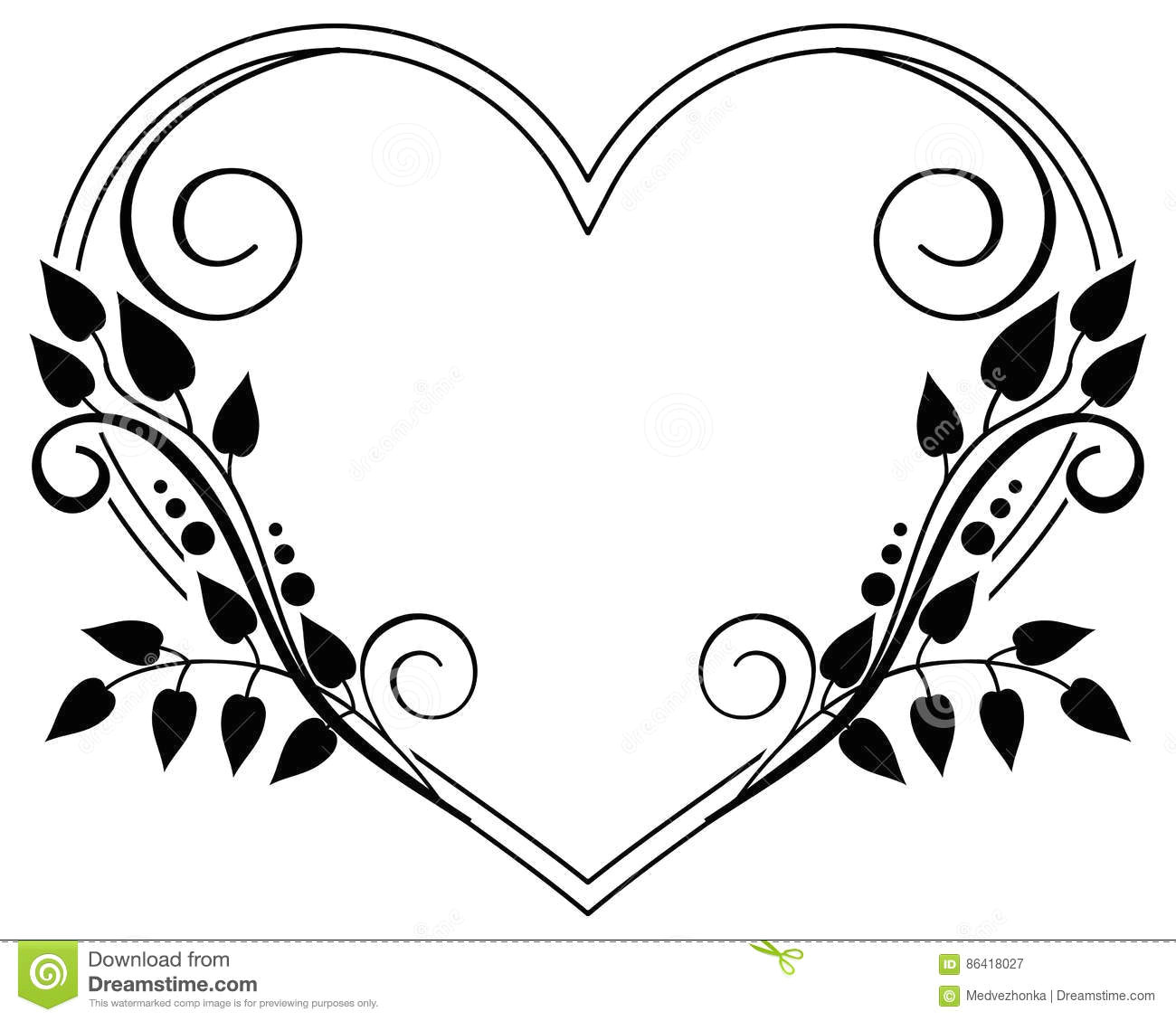 Line Drawing Of A Heart Shape Heart Shaped Black and White Frame with Floral Silhouettes Raster