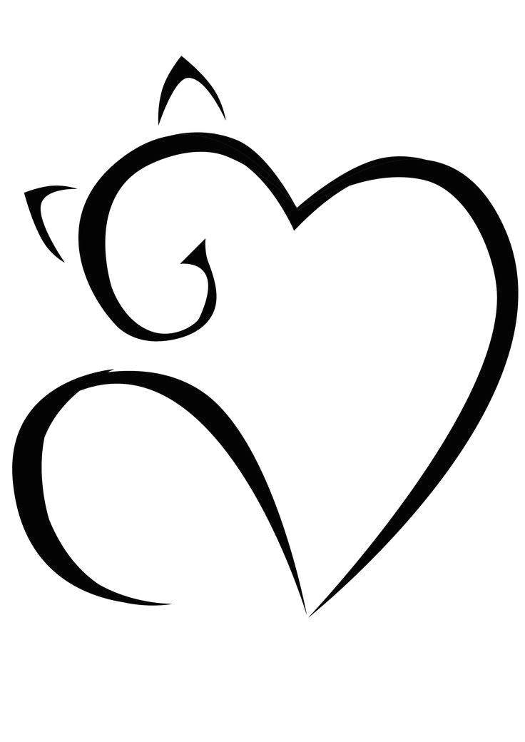 Line Drawing Of A Love Heart Pin by Raluca Ciobanu On Art Cats Cat Tattoo Cat Art