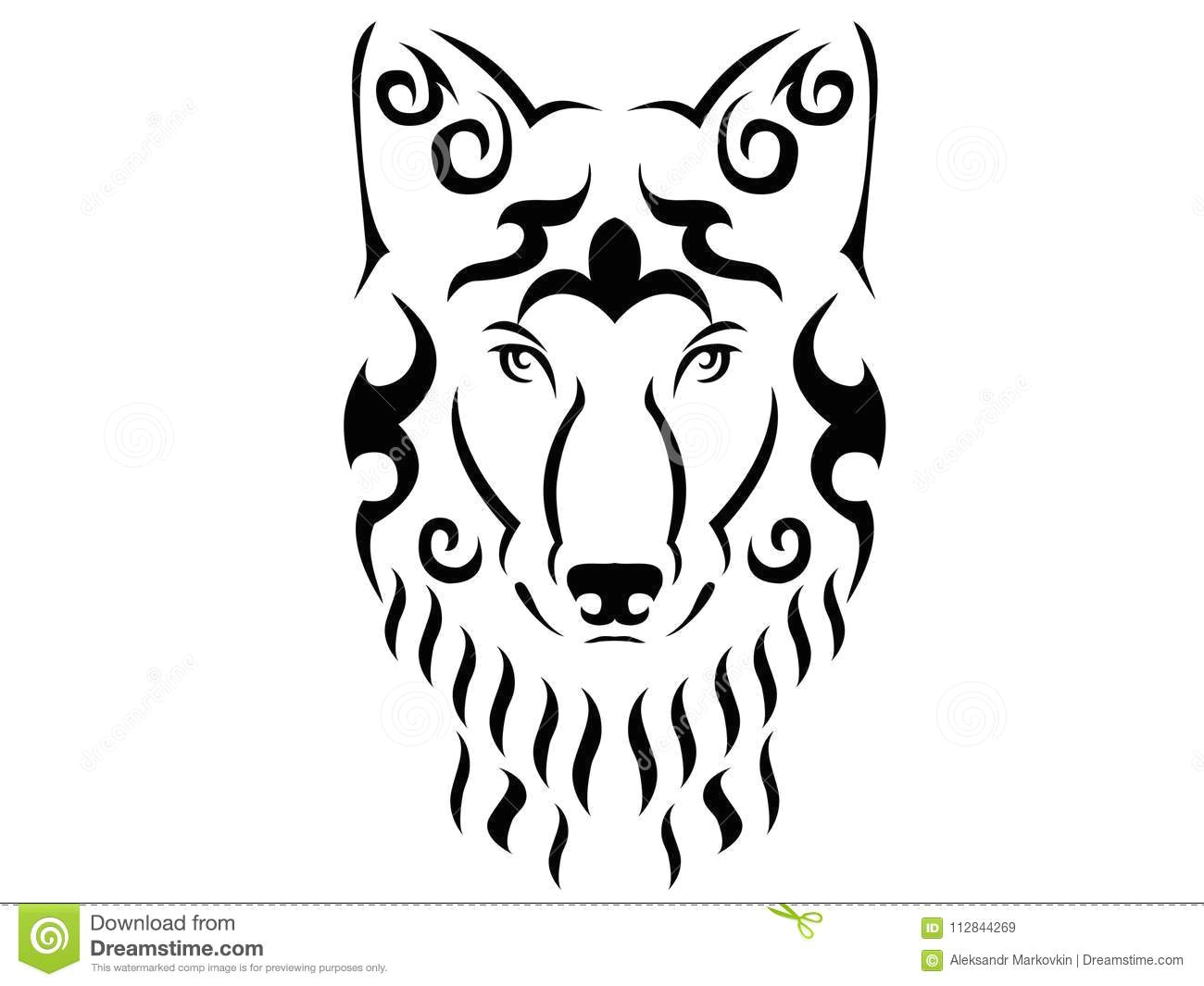 Line Drawing Of A Wolf Head Tribal Wolf Illustration Stock Vector Illustration Of Outline