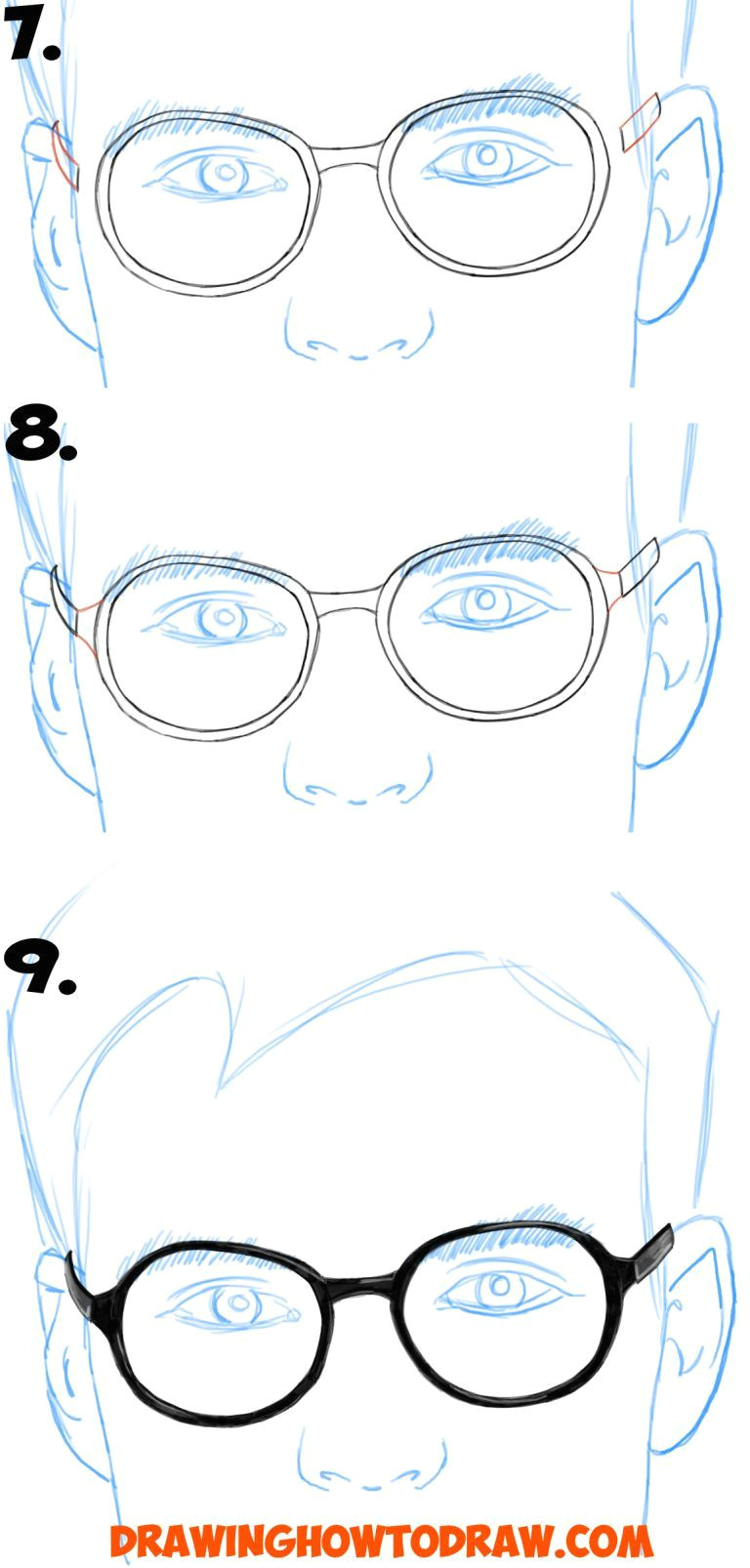 Line Drawing Of Eyeglasses How to Draw Glasses On A Person S Face From All Angles Side Profile