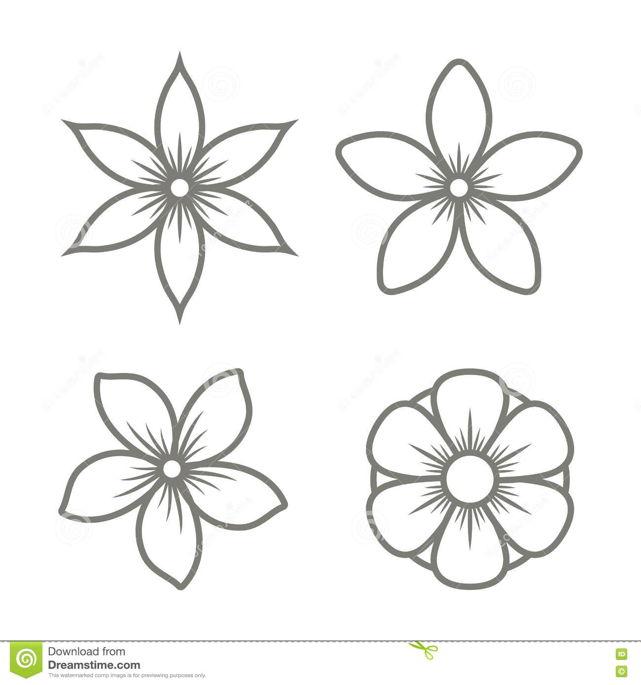 Line Drawing Of Jasmine Flower Jasmine Flower Icons Set On White Background Vector Stock Vector