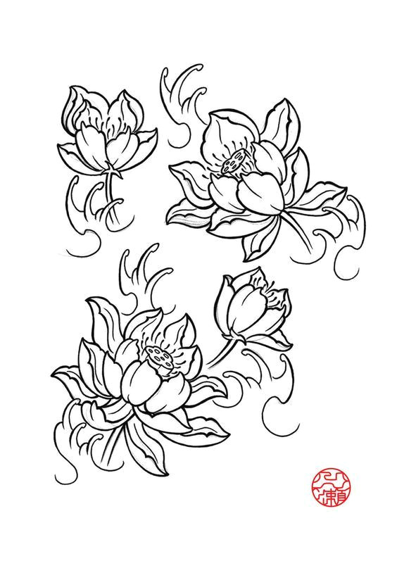 Line Drawing Of Lotus Flower Japanese Lotus Tattoo Design Creative Commons attribution