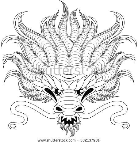 Line Drawings Of Chinese Dragons Head Of Chinese Dragon In Zentangle Style for Tatoo Adult