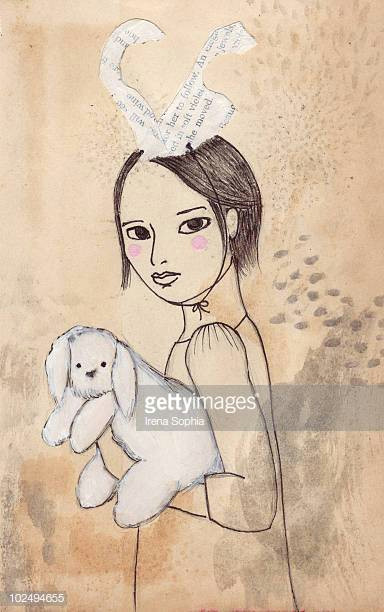 Little Girl Drawing Vine Bunny Girl Stock Illustrations and Cartoons