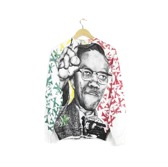 Malcolm X Cartoon Drawing Malcolm X All Over Print Sweatshirt Vintage Deadstock S Etsy