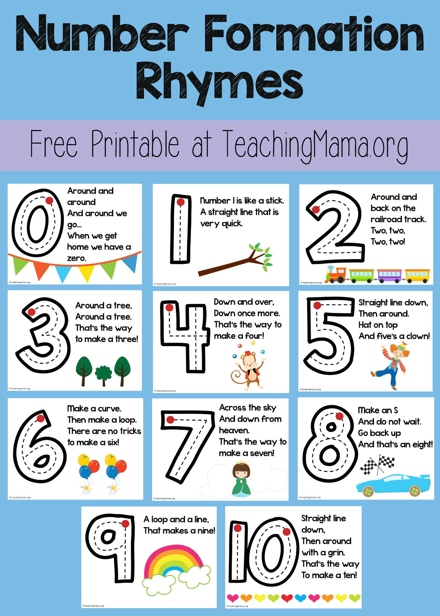Number Drawing 0 to 9 Number formation Rhymes Teaching Kindergarten Teaching