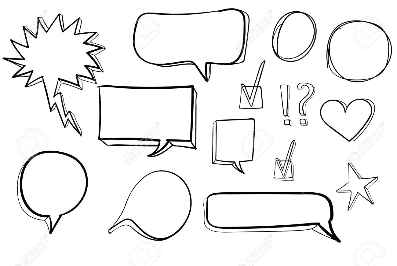 Outline Drawing Of A Heart Set Od 3d Hand Drawn Icons Check Mark Star Heart Speech Bubbles