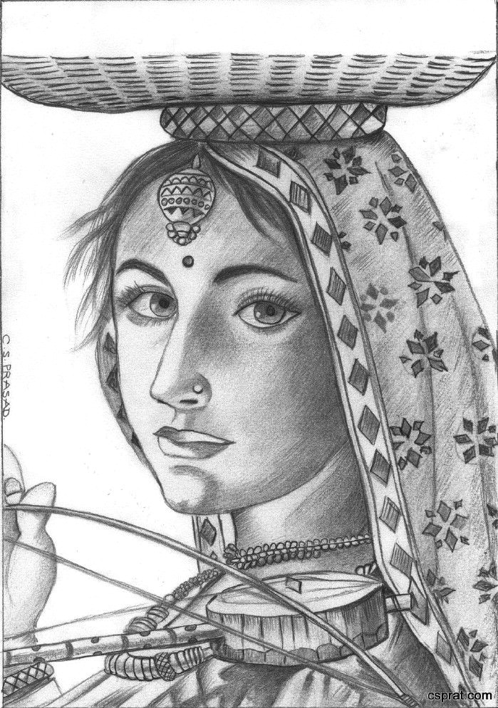 Pencil Drawing Village Girl Pencil Sketches Of Indian God Sculptures Animals Actress Etc