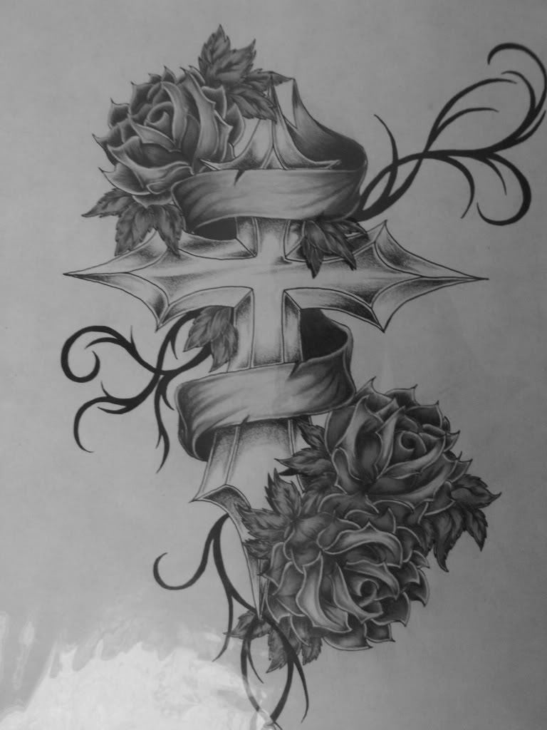Pencil Drawings Of Roses and Crosses Cross with Roses Tattoo Tatoos 3 Tattoos Rose Tattoos Cross