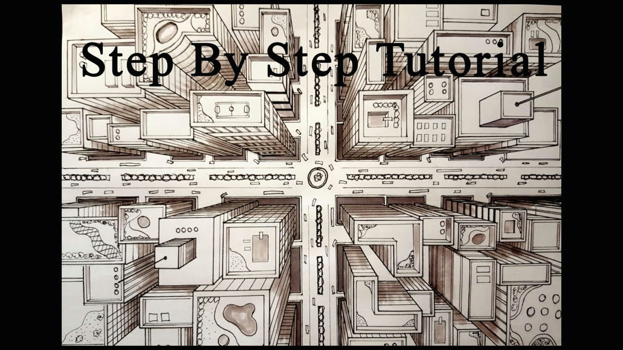 Perspective Drawing Eye View How to Draw A City Using 1 Point Perspective Bird S Eye View Youtube