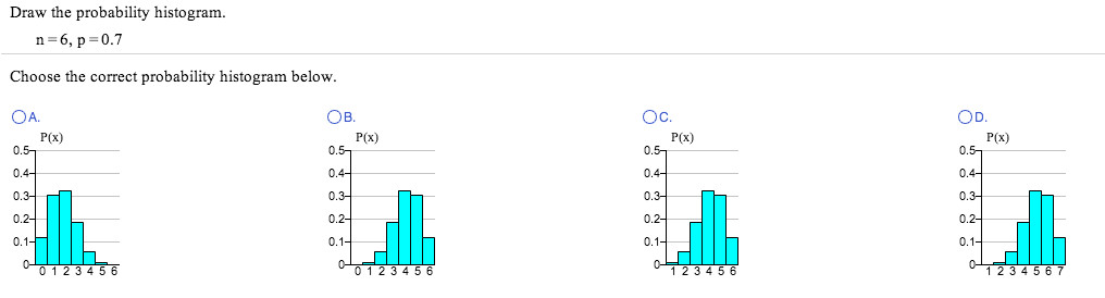 Pick 6 Drawing Time Draw the Probability Histogram N 6 P 0 7 Cho Chegg Com