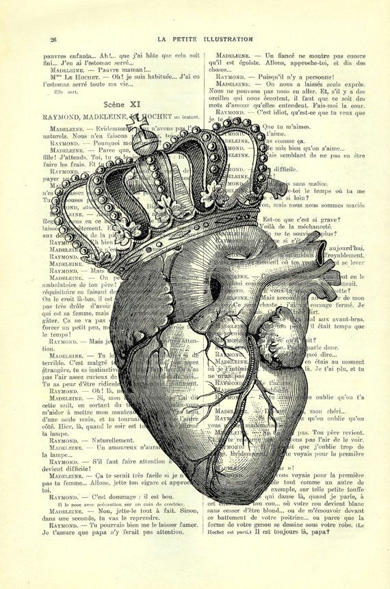 Picture Of A Real Heart Drawing Heart Crown Prints Posters Art King Heart Vintage Dictionary Art