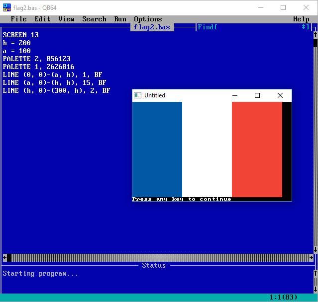 Qbasic Drawing Code Golf Draw the National Flag Of France Programming Puzzles