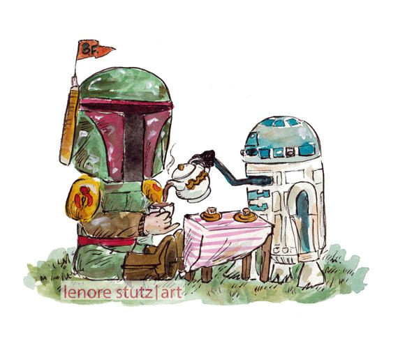R2d2 Drawing Cute Star Wars Baby Nursery Art Boba Fett and R2 D2 at Tea Star Wars