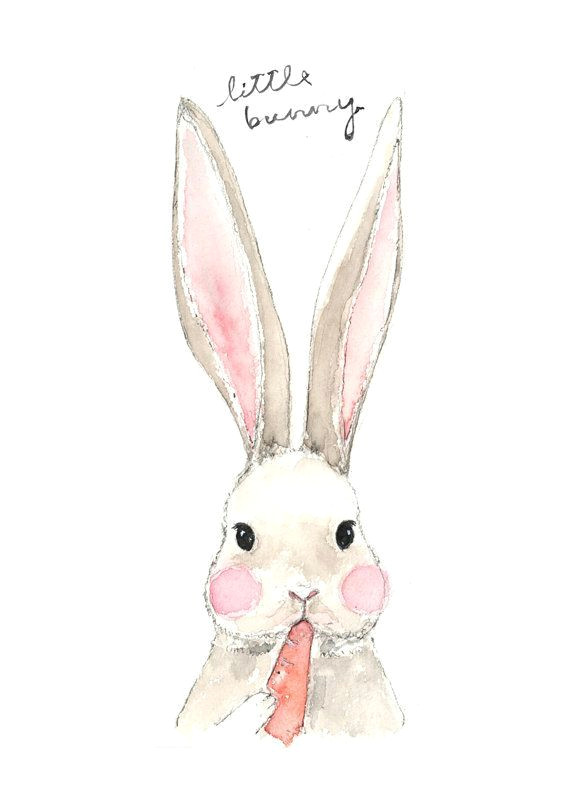Rabbit Drawing Tumblr Fine Art Watercolor original Illustration Print Bunny Eating