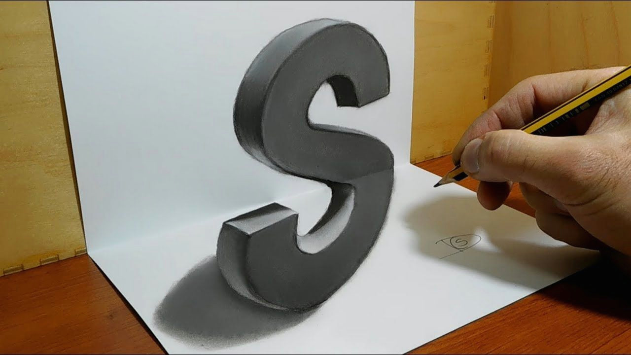 S Drawing 3d Trick Art On Paper 3d Letter S Optical Illusion O U O O O O U O O U O